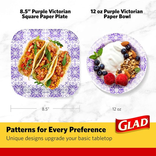 Glad Disposable Paper Plates - Soak Proof & Cut Proof Heavy Duty | 8.5" Diameter, 50 Count Bulk