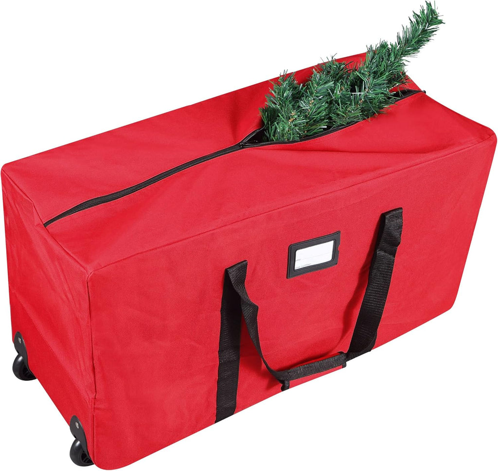 ProPik Holiday Rolling Tree Storage Bag - Heavy Duty Xmas Container for 6 ft. Trees | 22"x16"x50" | Red with Wheels & Handles