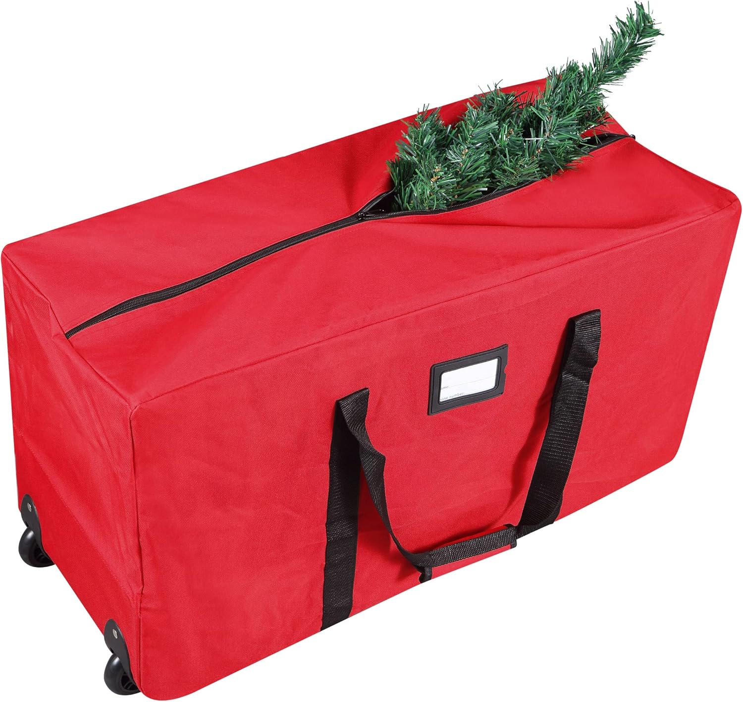ProPik Holiday Rolling Tree Storage Bag - Heavy Duty Xmas Container for 6 ft. Trees | 22"x16"x50" | Red with Wheels & Handles