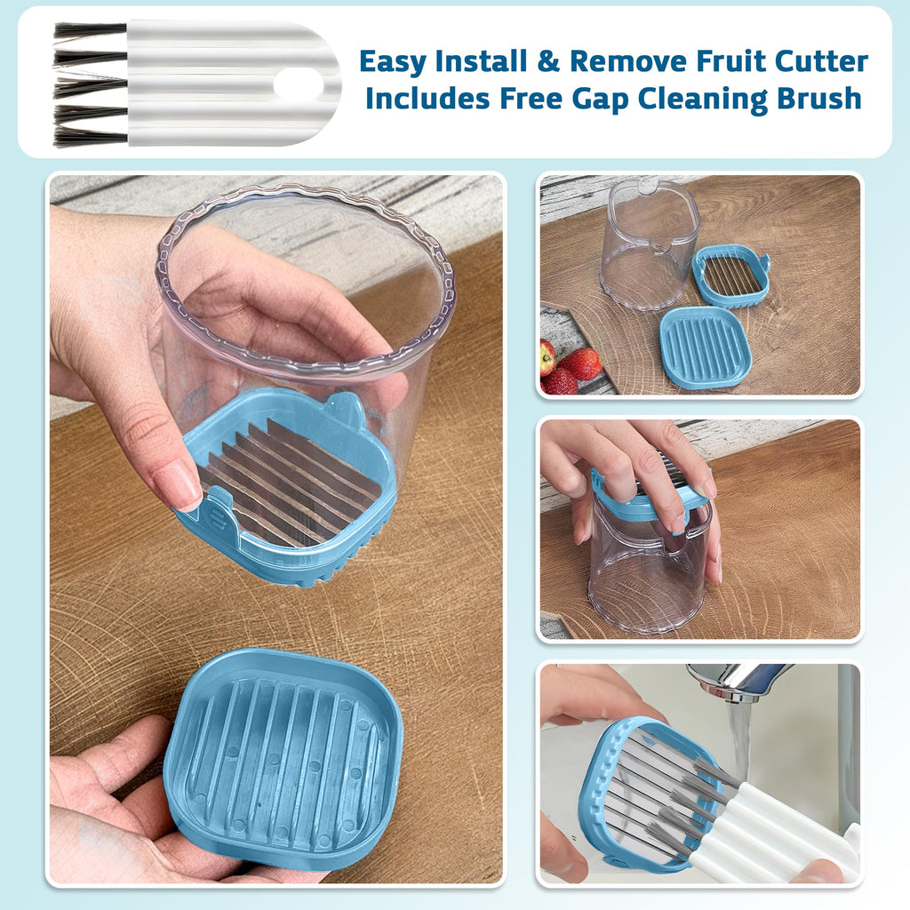 Strawberry Slicer Cup with Push Plate, Fruit Cutter Kitchen Gadget for Egg, Kiwi, Banana, Cucumber, Easy Fruit & Vegetable Slicer, Strawberry Cutter Tool for Quick Safe Cutting (Blue)