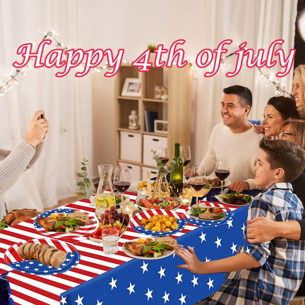 Patriotic Party Supplies - American Flag Party Set with Plates, Napkins & Tablecloth for 25 Guests