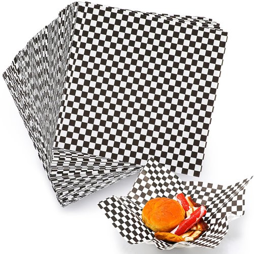 Honoson 2000 Sheets Wax Paper 12 x 12 Inches Grease Resistant Delicatessen Wrapping Food Paper Sheets Checkered Food Basket Liners for Kitchen Party Festival Mother's Day(Black White Checkered)