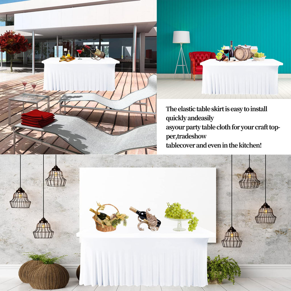 Fani 4 Pack Spandex Table Skirts for Rectangle Stretch Tablecloth, Wrinkle Resistant Table Covers and Fitted Skirts for Trade Show, Banquet, Restaurant, Party, Events (8ft, White)