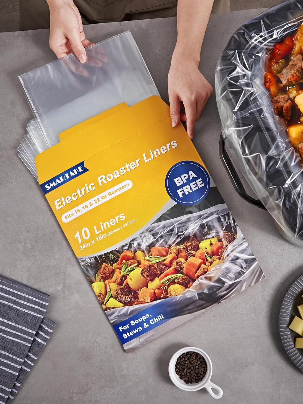 SMARTAKE Disposable Roaster Liners - 10 Count for 16-22 Quart Roasters | Instant Cleanup, 18 x 34 Inch