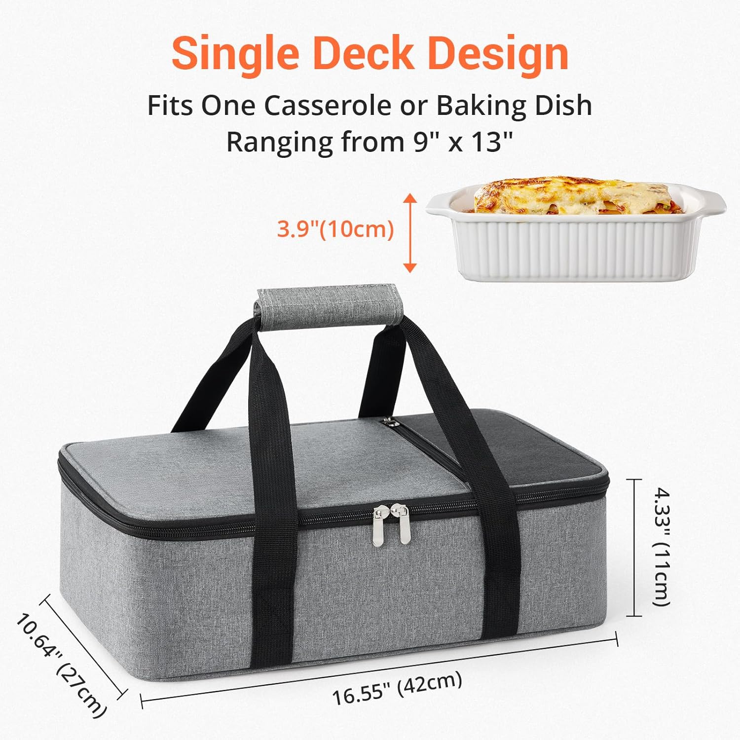 Skiennix Insulated Casserole Carrier - Versatile Lunch Tote for Hot or Cold Food | Fits 9"x13" Dish - Grey