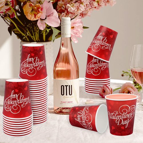 CCINEE 50 PCS Valentine's Party Supplies - Red Heart Love 9 oz Disposable Paper Cups for Valentine's Day Party Supplies