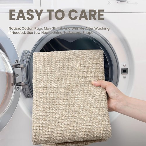EARTHALL Small Area Rug 2x3 Ft Washable Rugs for Entryway Non Slip Braided Throw Rugs with Rubber Backing Door Mat Indoor Outdoor Entrance Cotton Woven Carpet for Kitchen Foyer Front Door, Khaki/Beige