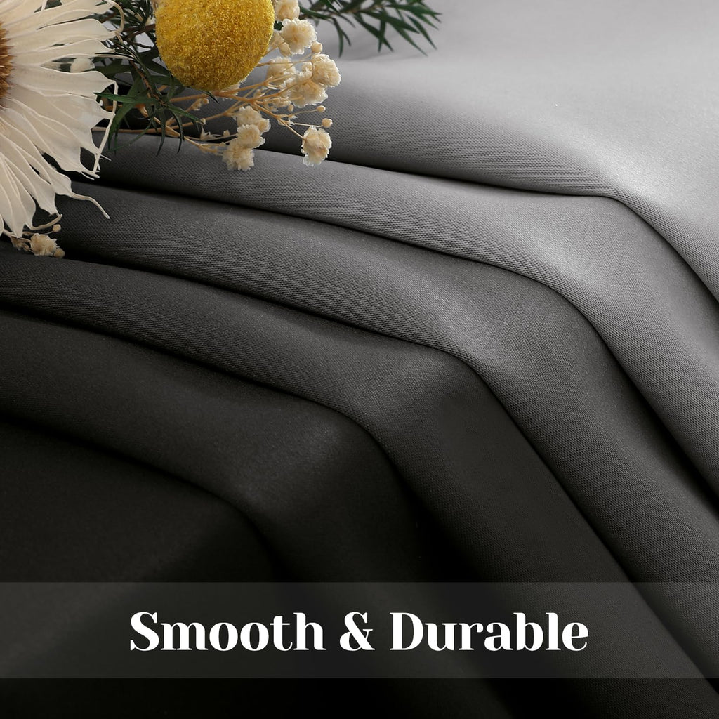 HOMEIDEAS Black 100% Ombre Blackout Curtains for Bedroom, 52 X 84 Inches Long Room Darkening Gradient Light Blocking Thermal Insulated Grommet Drapes for Living Room, 2 Panels