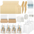 110PCS Baby Shower Prizes for Game Winners 12 Sets Baby Shower Gifts Bamboo Cheese Board Spoon Towel Artificial Eucalyptus Stems Thank You Card Gift Bag for Baby Bridal Shower Wedding Favors