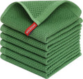 Homaxy Kitchen Dish Cloths - 100% Cotton Waffle Weave, Ultra Soft & Absorbent, 12x12 Inches, 6-Pack | Grass Green