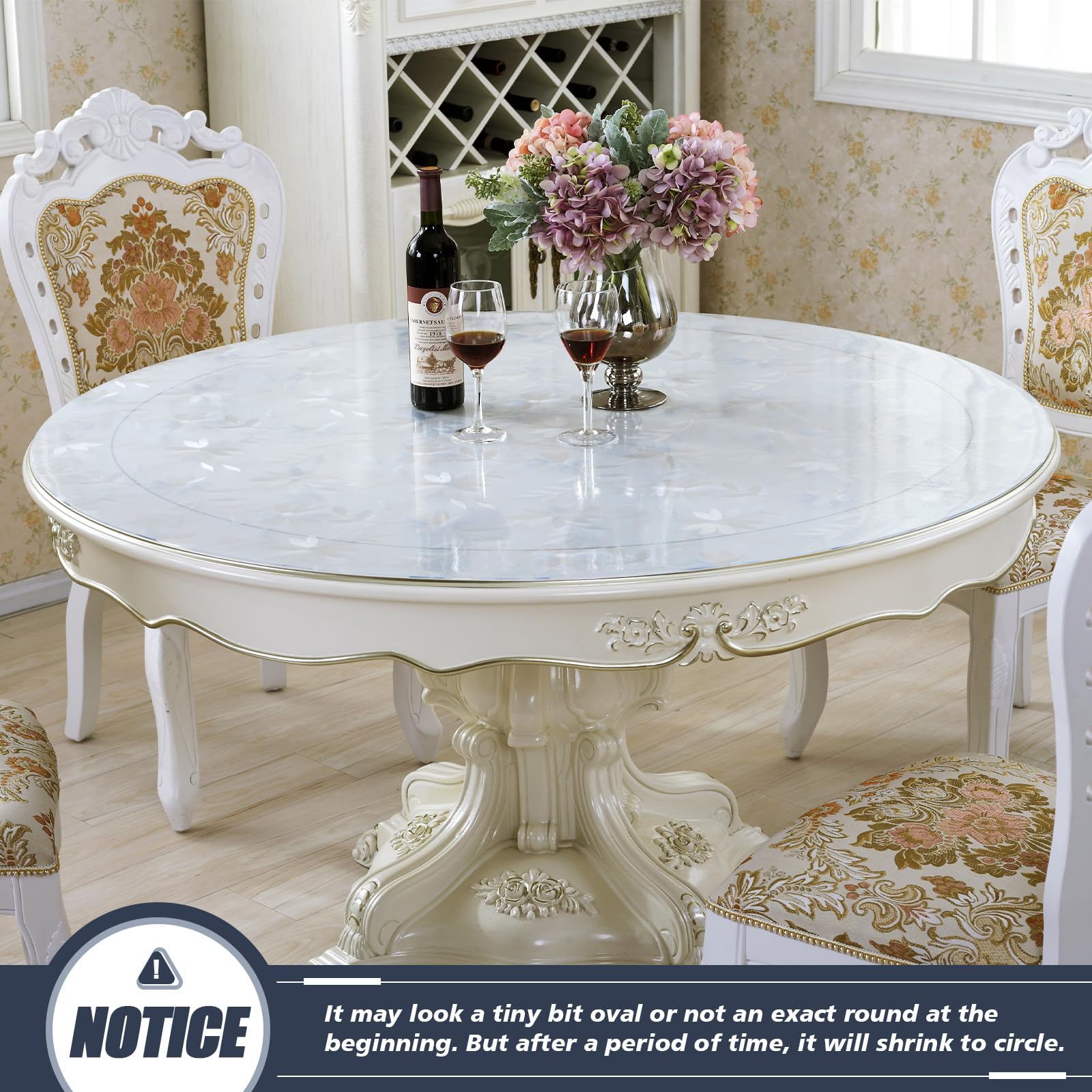 LovePads 1.5mm Thick 40 Inch Flower Round Table Cover Protector, Round Table Protector for Dining Room Table, Non-Slip Plastic Tablecloth Cover, Vinyl Circle Table Pad