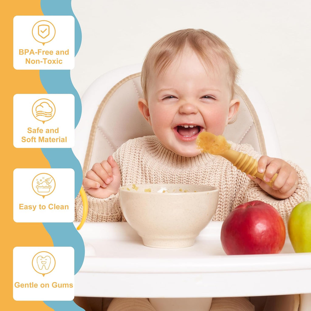 Skiennix Baby Led Weaning Utensils - 8 Pcs Silicone Self-Feeding Spoons for 6+ Months - Multicolor