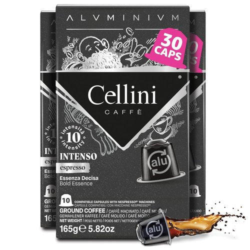 Cellini Caffè Intenso Dark Roast Coffee Capsules - 30 Count Aluminum Nespresso Pods | 100% Compatible