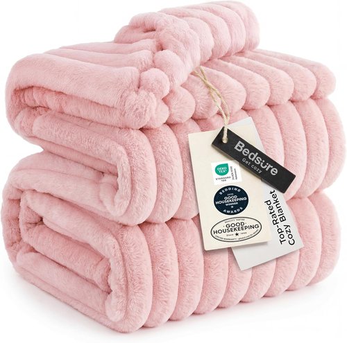 Bedsure GentleSoft Coral Pink Fleece Blanket - Super Soft Cozy Queen Size 90x90 Inches for Couch