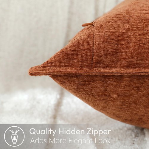 Stellhome Set of 2 Halloween Decorations Autumn Rust Pillow Covers Soft Textured Lumbar Chenille Accent Solid Cushion Cover for Couch Sofa Bedroom Living Room 12x20 Inch, Burnt Orange