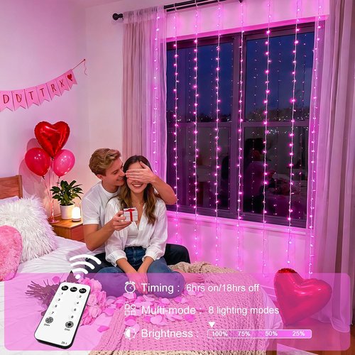 JMEXSUSS 300 LED Curtain Lights - Pink String Lights with Remote for Bedroom & Party Decor | 9.8x9.8ft