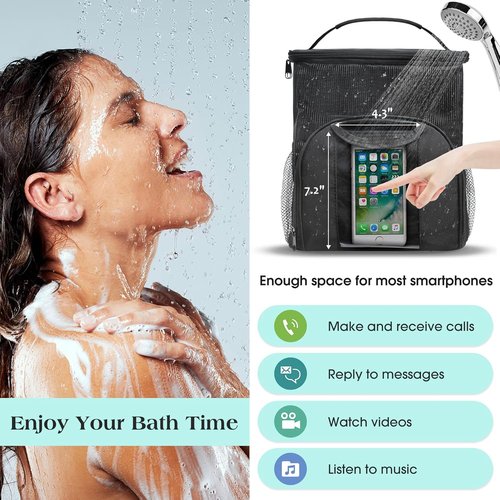Attmu Mesh Shower Caddy - Portable Quick Dry Hanging Toiletry Bag | Large Capacity for Dorm & Camping (Black)