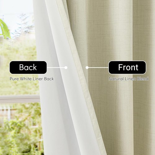 ChrisDowa 100% Blackout Curtains - 84 Inch Linen Drapes for Total Privacy | 2 Panels, Beige 52" W x 84" L