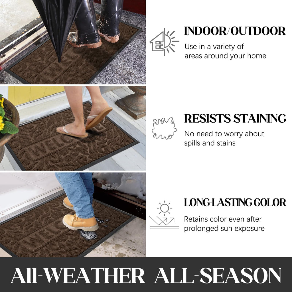 Yimobra Welcome Mat Outdoor 29.5x17, Waterproof Non-Slip Outdoor Mats for Front Door Outside Entrance, Low-Profile Entryway Mat Indoor for Garage Patio, Coffee