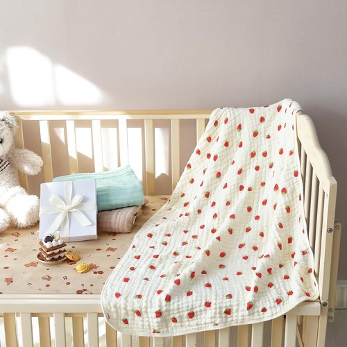 Ultra Soft 6-Layer Muslin 100% Cotton Baby Blanket 41"x41" Breathable Lightweight Strawberry Swaddle Blankets for Baby Toddlers Birthday Gifts All Seasons