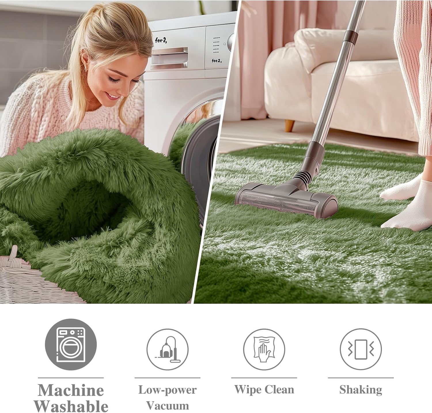 OLANLY Green Round Area Rug - Soft, Fluffy, Machine Washable 4 ft Circle Carpet for Bedroom & Living Room