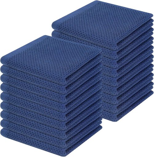 Homaxy Kitchen Dish Cloths - 100% Cotton Waffle Weave, Ultra Soft & Absorbent, 12 x 12 Inches, Navy Blue | 18-Pack
