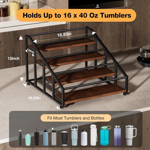 MOJOHAND 4-Tier Stanley Tumbler Organizer - Holds 16 Tumblers & Water Bottles | Versatile Pantry & Kitchen Storage