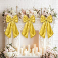 Gold Satin Bows by [Brand Name] - 3 Pcs 2 FT Large Decorative Wall Accents for Weddings & Parties