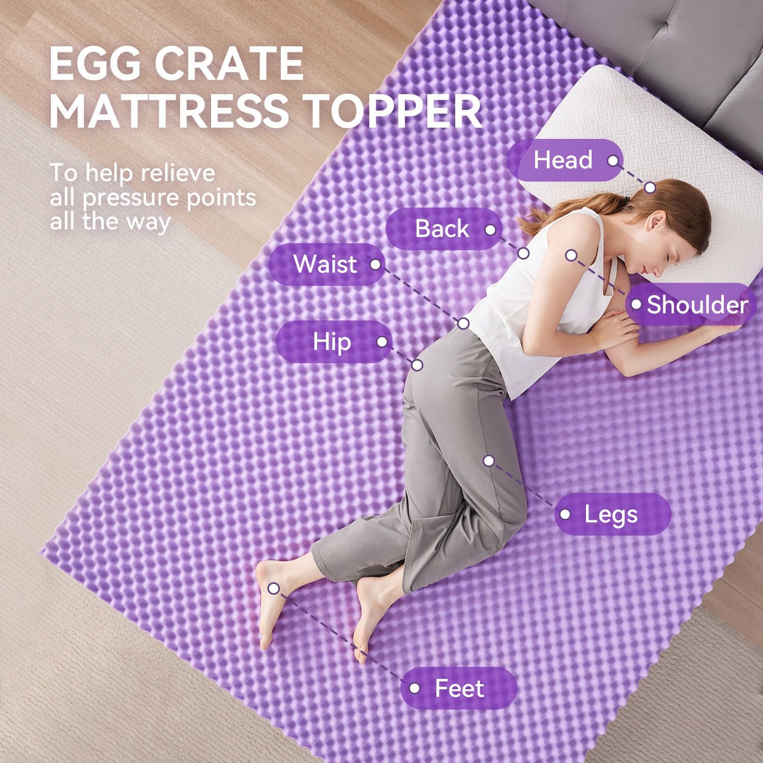 SINWEEK 2-Inch Egg Crate Memory Foam Mattress Topper - Twin Size, Soft Bed Pad for Back Pain Relief, CertiPUR-US Certified