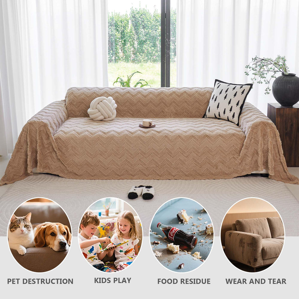 Yajue Chenille Couch Cover for 3 Cushion Sofa Pet Friendly Furniture Covers, Boho Sofa Covers Washable L Shape 3 Seater Couch Cover, 71"x 150", Beige
