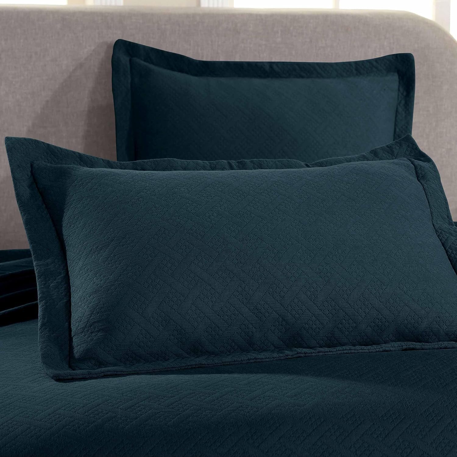 Superior Basketweave Cotton 2 Piece Bedspread Set, Home Bed Decor, Decorative Textured Bed Spread, 1 Pillow Sham, Airy Blanket, Matelasse Coverlet Bedding, Lattice Pattern, Twin, Deep Sea
