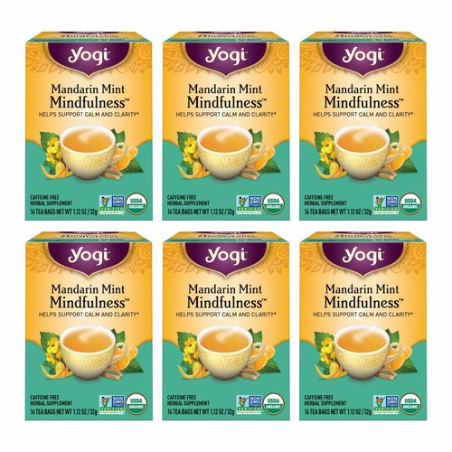 Yogi Tea Mandarin Mint Mindfulness - 16 Tea Bags per Pack (6 Pack) - Organic Mandarin Mint Tea - Calming Herbal Tea - Includes Ashwagandha, Reishi Mushroom, Mandarin, Peppermint & More