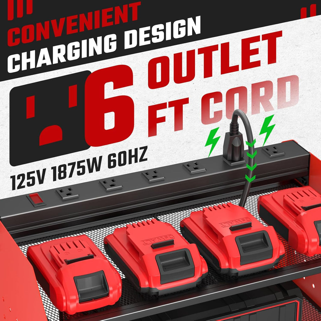 ZESEN Power Tool Organizer - Heavy Duty 3-Layer Wall Mount Shelf with Charging Station & Hooks | Red