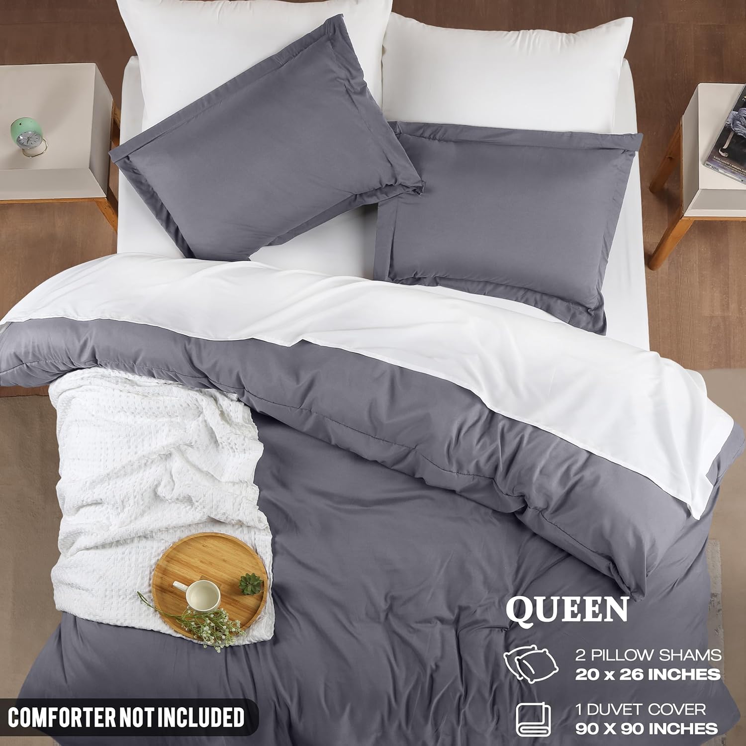 Utopia Bedding Duvet Cover - 3-Piece Queen Set with Zipper Closure | 90x90 Inches Grey Comforter Cover & 2 Pillow Shams