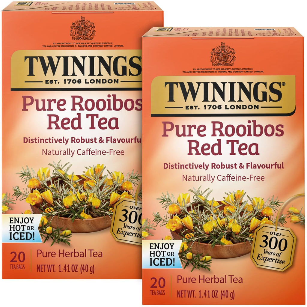 Twinings Pure Rooibos Red Tea - Naturally Sweet & Tangy Caffeine-Free Herbal Tea Bags | 20 Count (Pack of 2)
