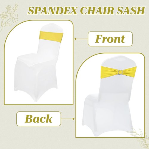 MDS Spandex Chair Sashes - Pack of 150 Elastic Stretch Bands with Buckle Slider for Wedding Decor | Yellow