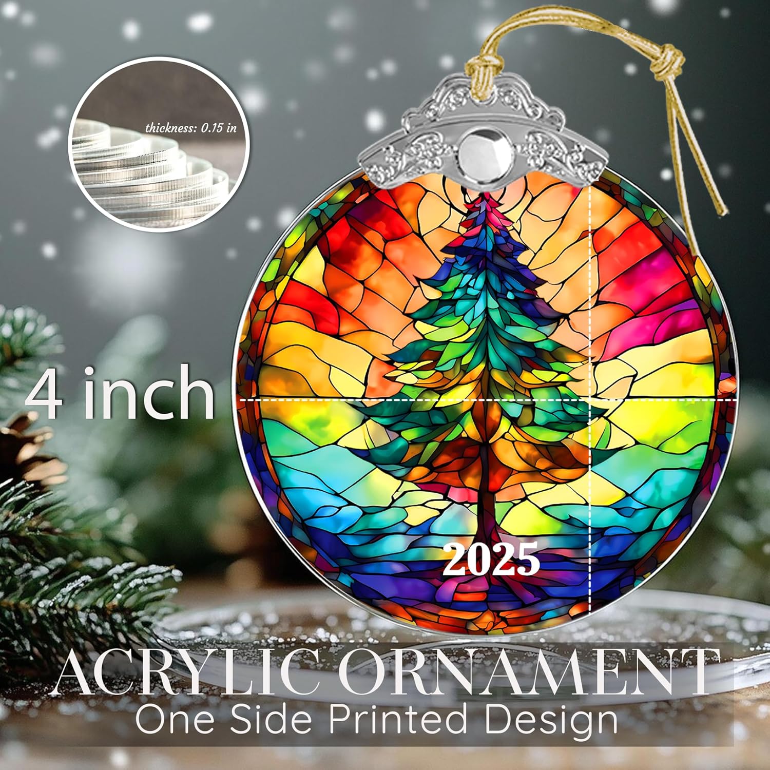 Stained Glass Effections Christmas Ornament - 2D Acrylic Art for Tree Decor | Perfect White Elephant Gift