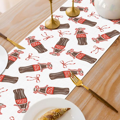 Heyfary She's Ready to Pop Table Runner Red Bow Retro Dirty Soda Bar Baby Shower Gender Reveal Party Decoration Home Kitchen Table Decor (13" x 72")