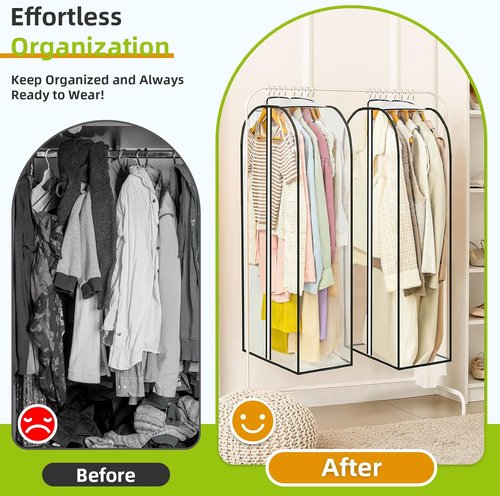 LANDNEOO Clear Garment Bags - 6 Pack Zippered Hanging Clothes Storage for Coats, Dresses, and Furs - 40'' Long