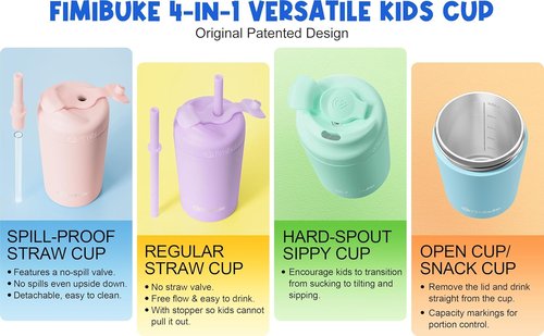 Fimibuke Kids' 10 OZ Spill-Proof Straw Cups - Leak-Proof Insulated Tumblers with Silicone Straw | 2 Pack