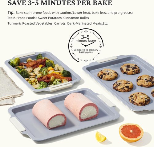 BRONYPRO Non-Stick Ceramic Baking Sheet Set - 3 Heavy-Duty Cookie Sheets, PFOA & PTFE Free, Cream