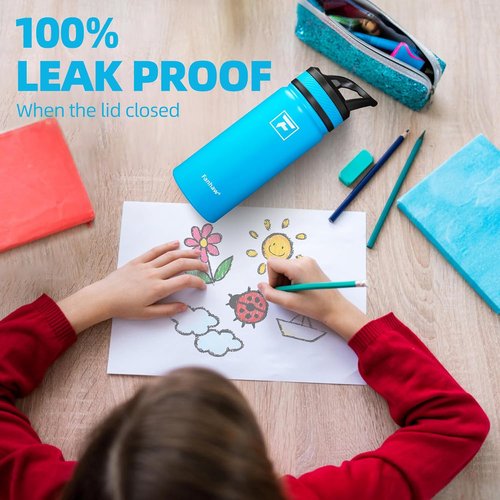 Fanhaw Kids Insulated Water Bottle - 18 Oz Stainless Steel, Double Wall, Leak-Proof, BPA-Free | Green Blue