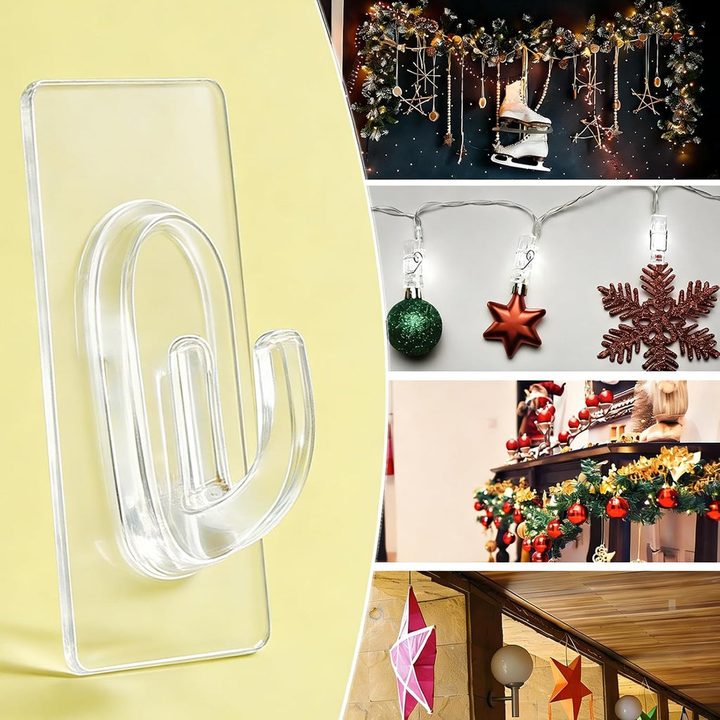 Skiennix 27 Pack Small Adhesive Wall Hooks - Clear Mini Hooks for Damage-Free Hanging Decorations & Cables