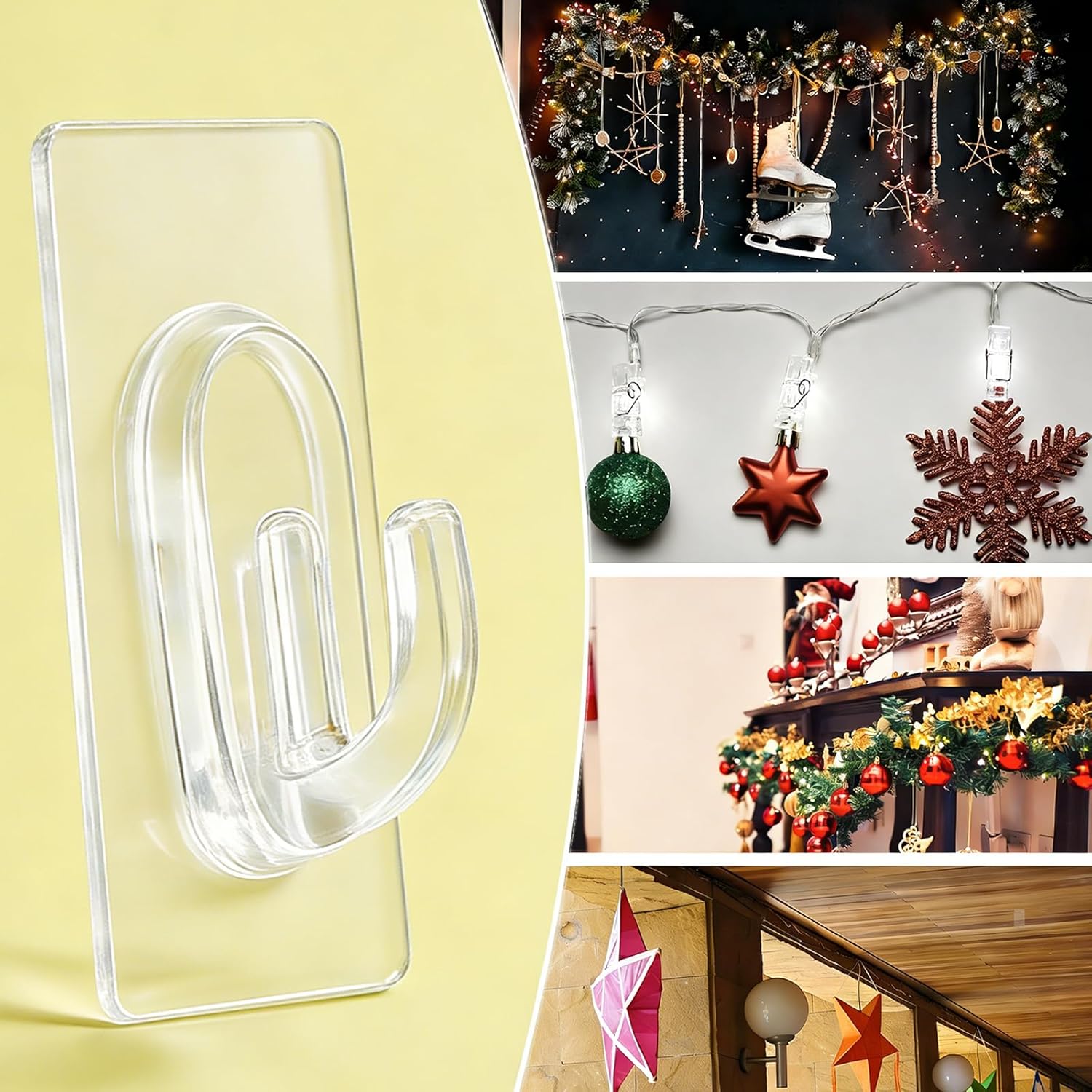 Skiennix 27 Pack Small Adhesive Wall Hooks - Clear Mini Hooks for Damage-Free Hanging Decorations & Cables