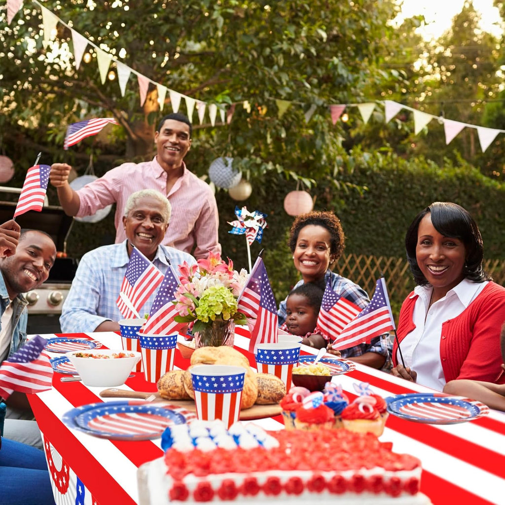 Oudain Patriotic Tablecloths - 6 Pcs 54" x 108" Disposable Red, Blue & White for 4th of July & Memorial Day