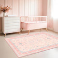Hazo Haus Nursery Area Rug - Charming Boho Vintage Design | Washable 4x6 Pink Rug for Kids' Rooms