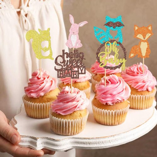 Ercadio Woodland Party Cupcake Toppers - 24 Pcs Baby Shower & Birthday Decorations | Adorable Animal Designs