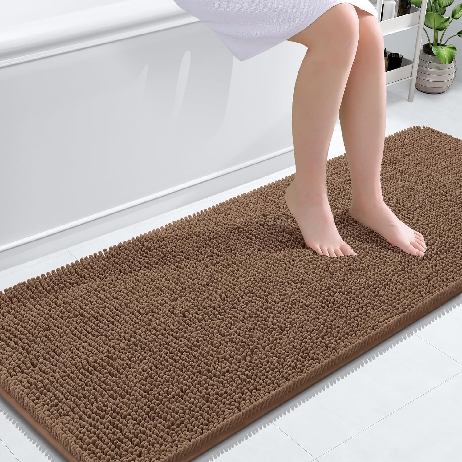 OLANLY Bathroom Runner Rugs - Extra Soft Absorbent Chenille | 59x24 Mocha, Quick Dry & Machine Washable
