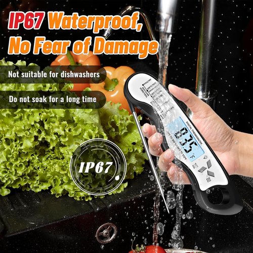 Meat Thermometer - Skiennix IP67 Waterproof Digital Thermometer with Backlight & Magnet | Perfect for BBQ & Cooking