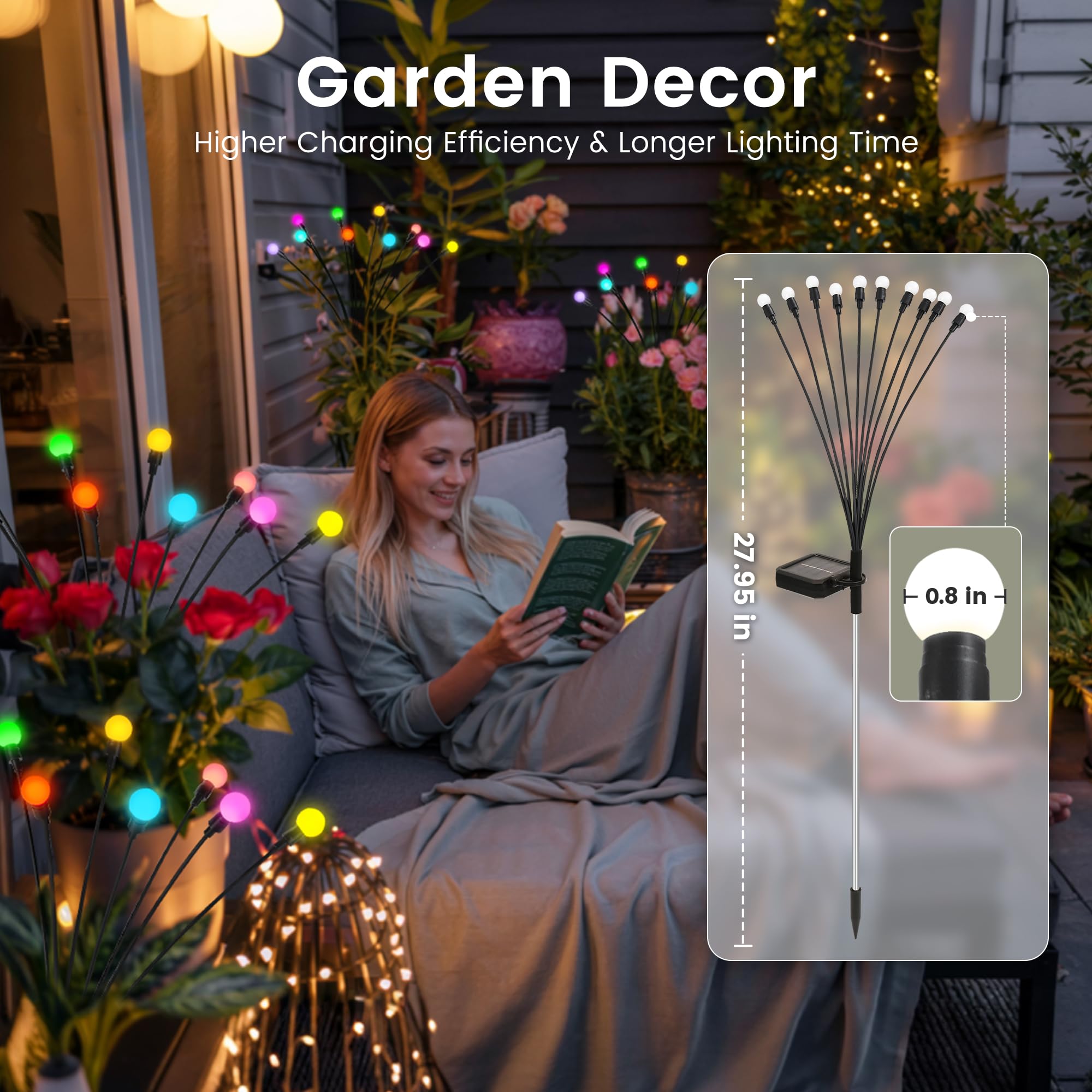 PATIOPIA Solar Garden Lights Swaying, 20 LED Firefly Lights Outdoor Waterproof, Garden Decor Solar Lights Outdoor for Yard Porch Patio (2 Pack Multi-Colored)